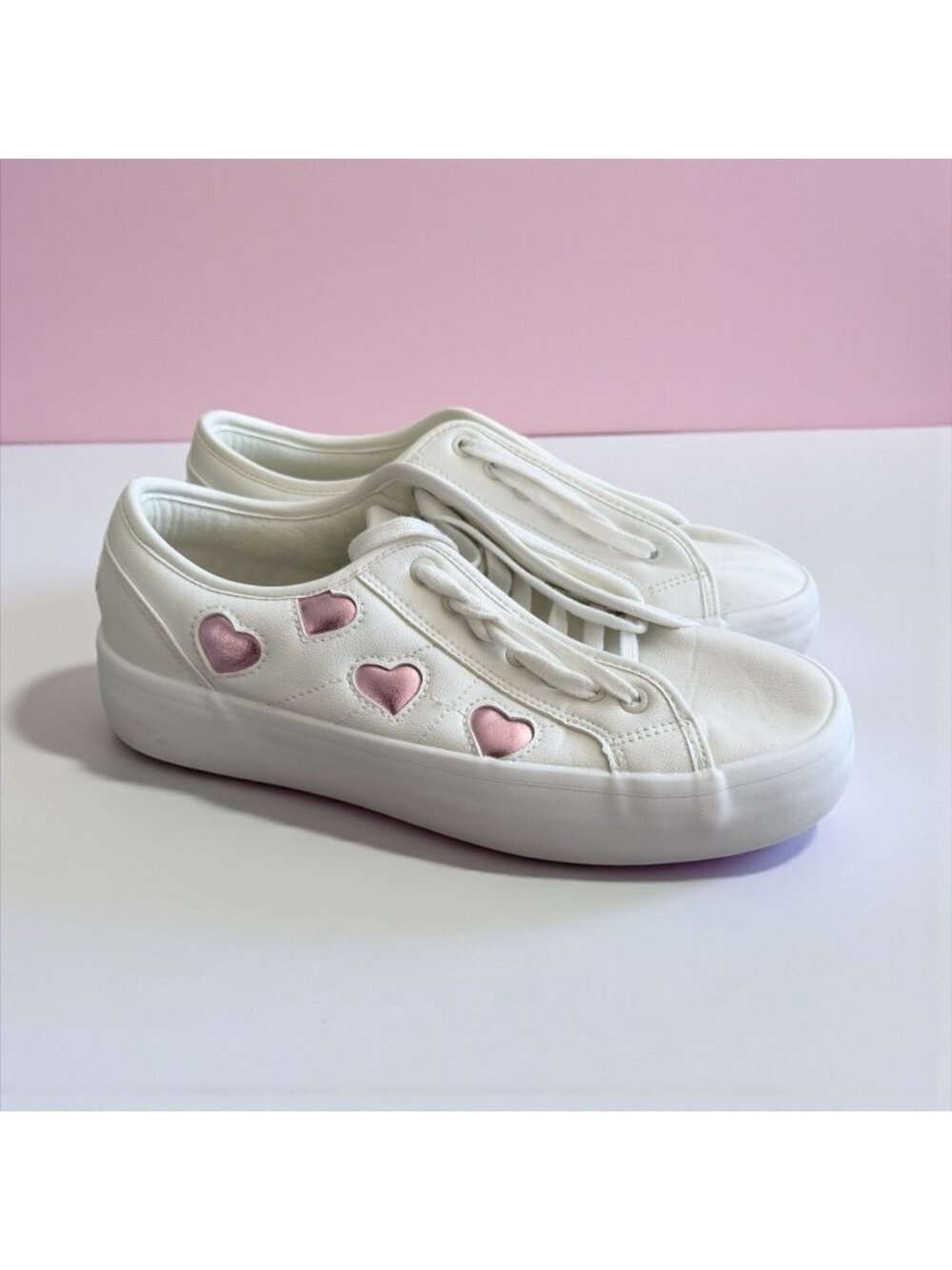 SINCERELY JULES Tag Pink White Heart Print Sneakers Size 8.5